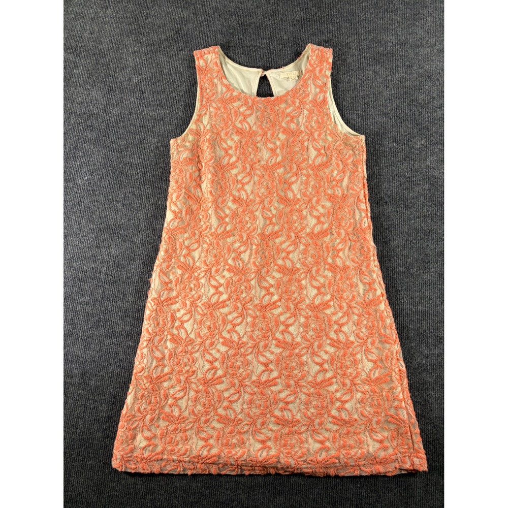 Tulle Womens Peach Floral Lace Shift Dress Sleeveless Keyhole Back C6717 Size M